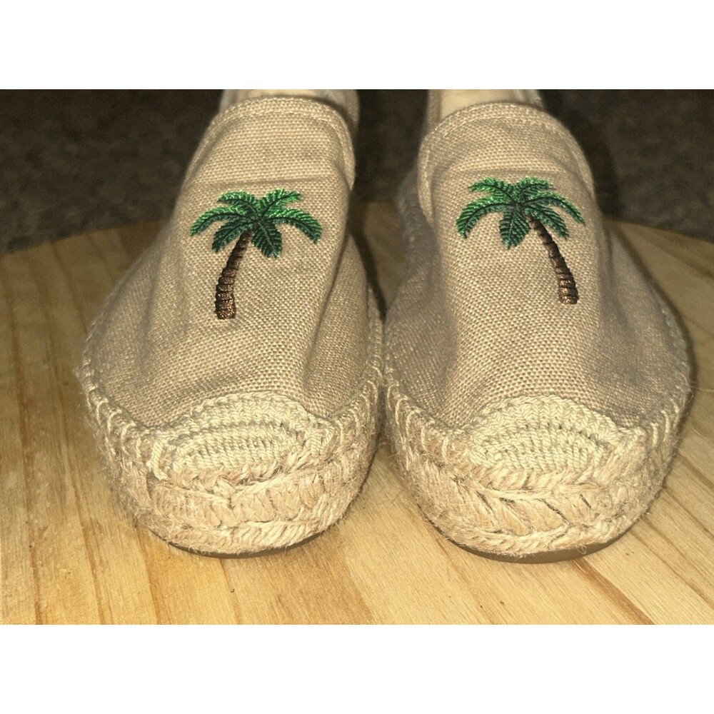 Soludos Palm Tree Boho Slip On  Embroidered Espadrille Canvas Women's 7.5